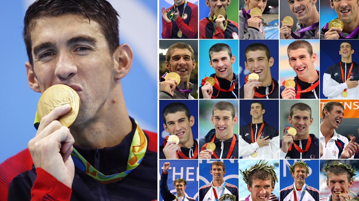 Michael Phelps, con algunas de sus medallas de oro olímpicas