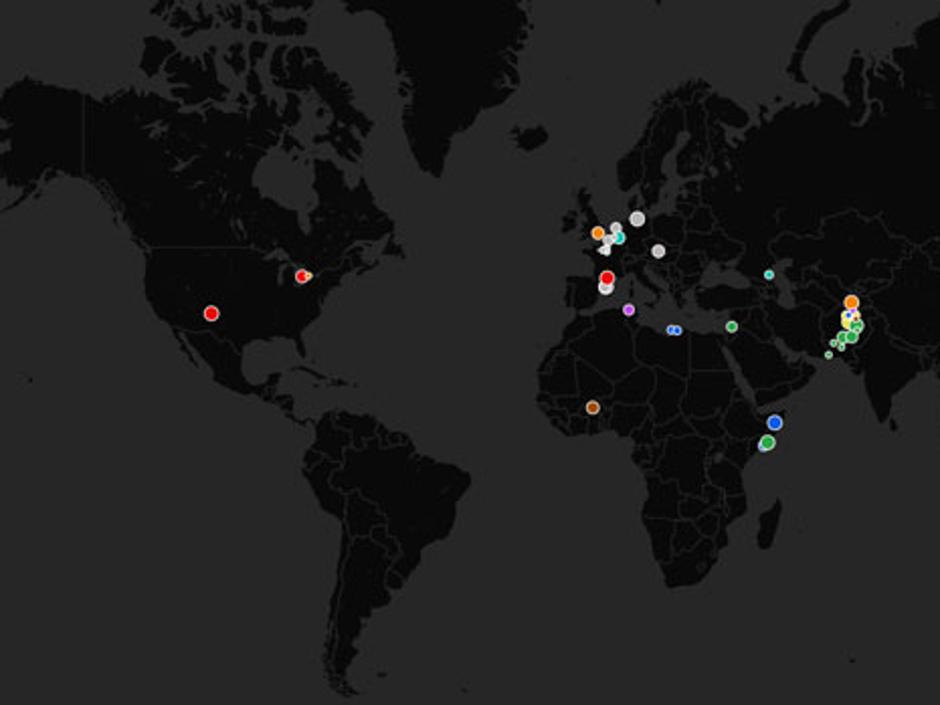 Mapa sobre los posibles ataques terroristas del mundo
