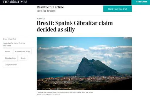 Captura de pantalla del periódico británico «The Times»
