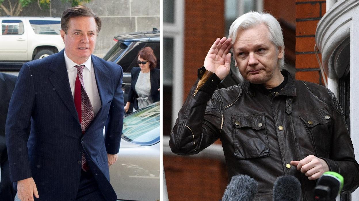 Paul Manafort (izquierda) y Julian Assange, en imágenes de archivo