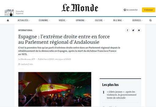 Captura de pantalla de la noticia en «Le Monde»