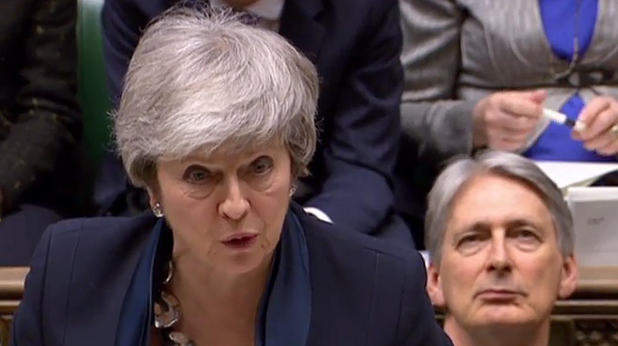 La primera ministra británica, Theresa May, durante su declaración