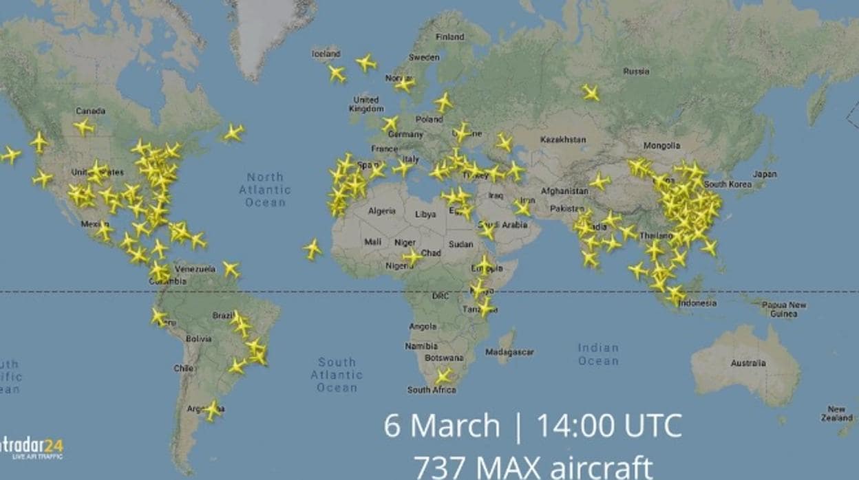 Imagen que muestra el gran volumen de tráfico aéreo del Boeing 737 MAX 8