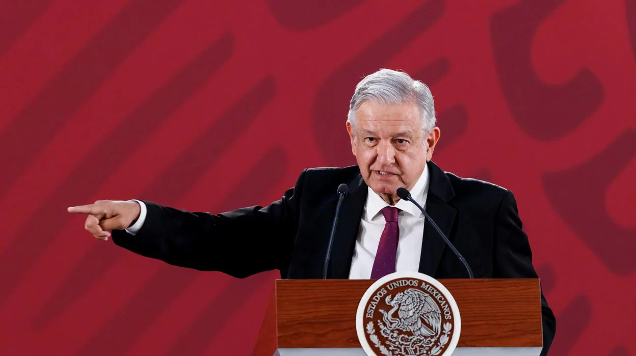 El presidente López Obrador, durante su habitual rueda de prensa diaria en el Palacio Nacional
