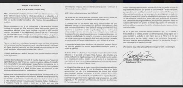 Captura de pantalla de la carta enviada por el general Figuera al ministro Padrino López