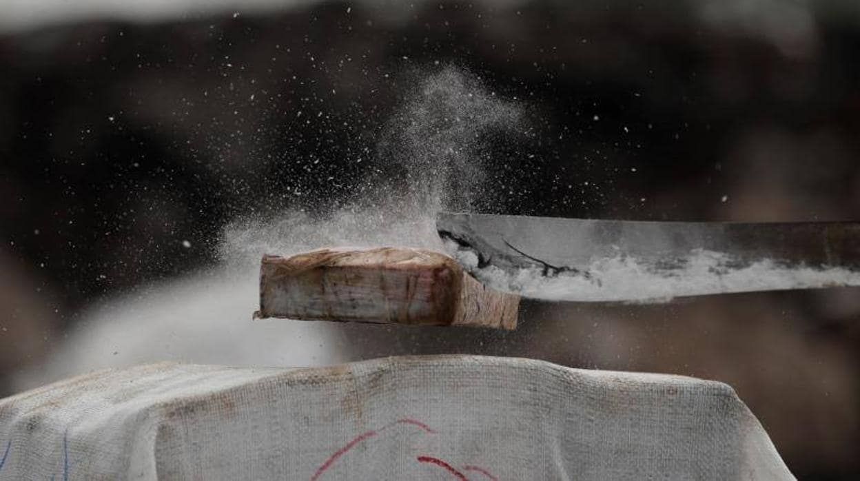 Un policía destruye un alijo de cocaína en Panamá