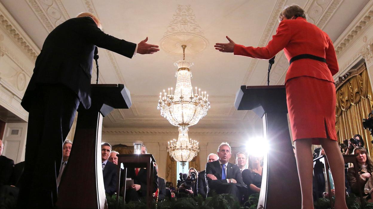 Trump y May, en una conferencia de prensa conjunta celebrada en la Casa Blanca en 2017