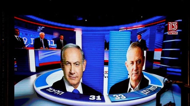 Empate técnico entre Gantz y Netanyahu con más del 60% escrutado