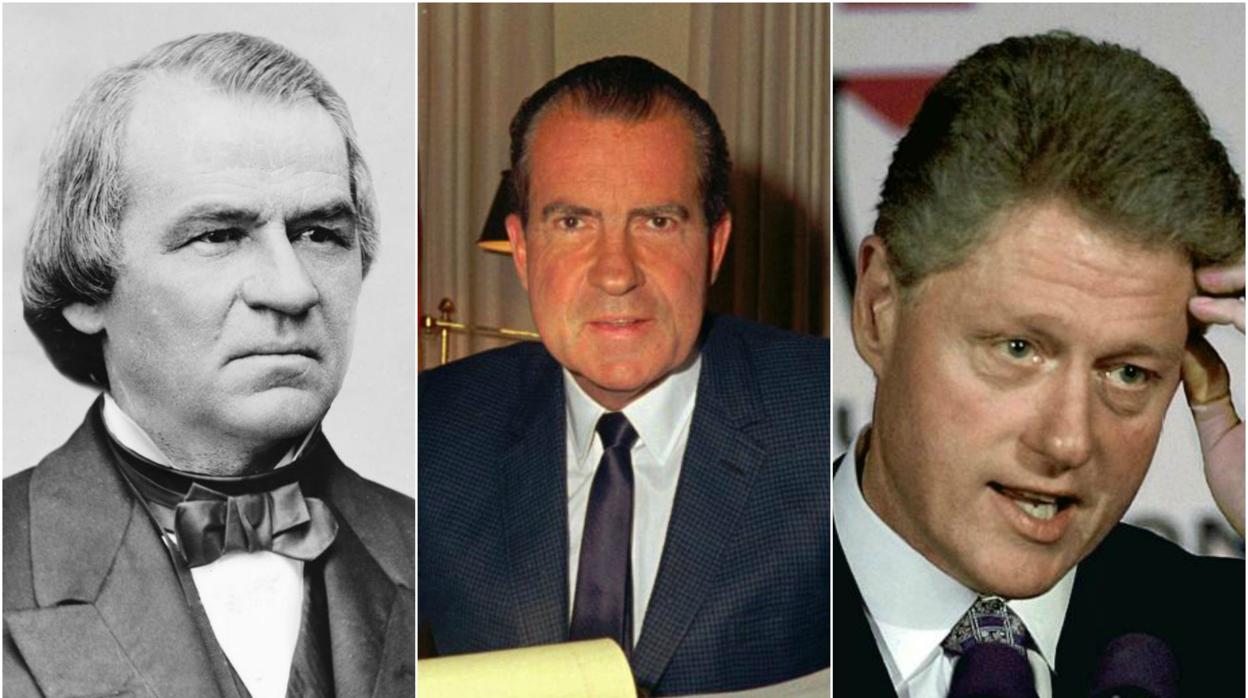 De Izquierda a derecha: Andrew Johnson, Richard Nixon y Bill Clinton