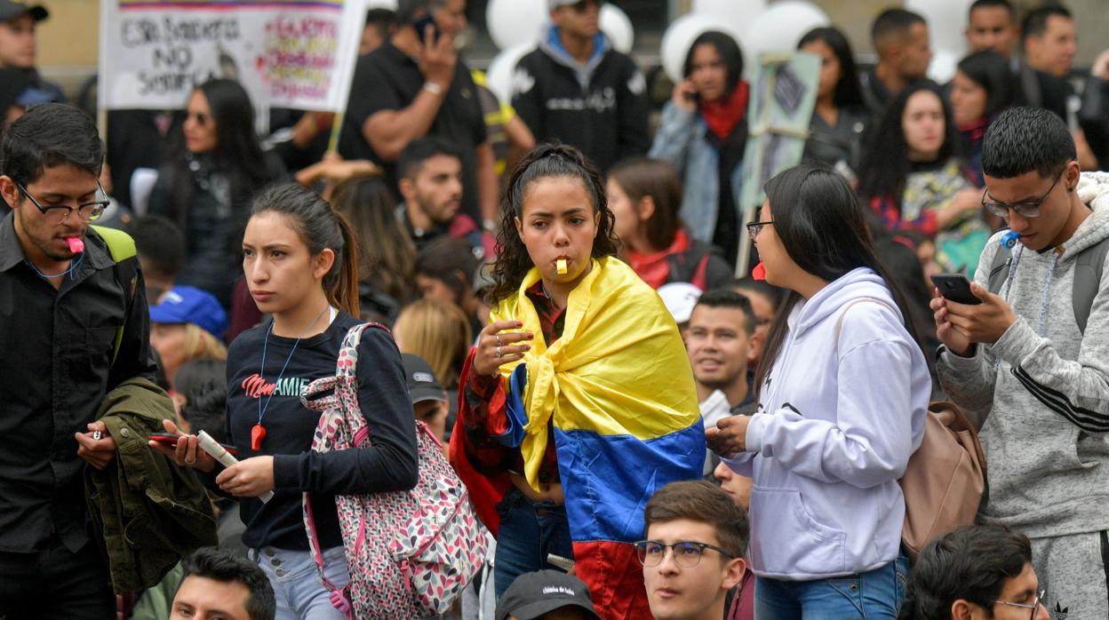 Un momento de la protesta contra Iván Duque en Bogotá