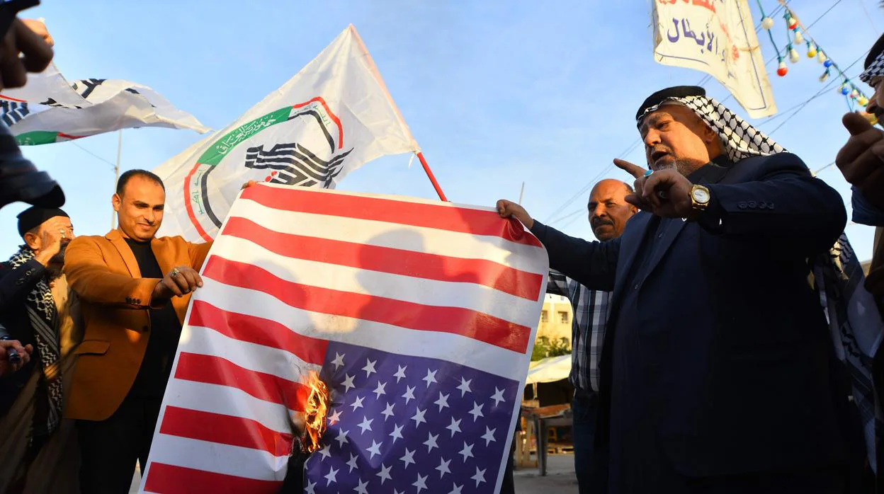 Manifestaciones en Irak, contra el bombardeo de Estados Unidos, este lunes