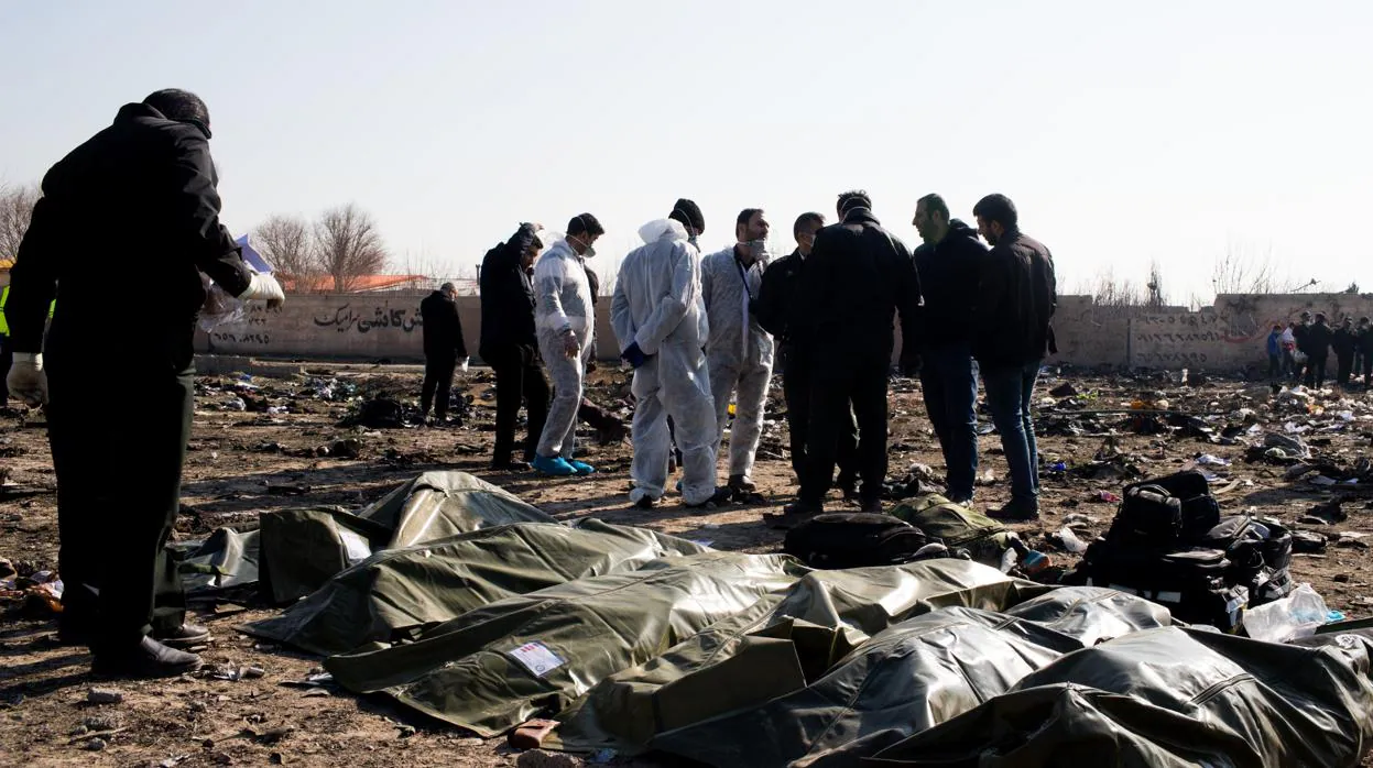Restos de víctimas de la catástrofe aérea del pasado miércoles cerca de Teherán