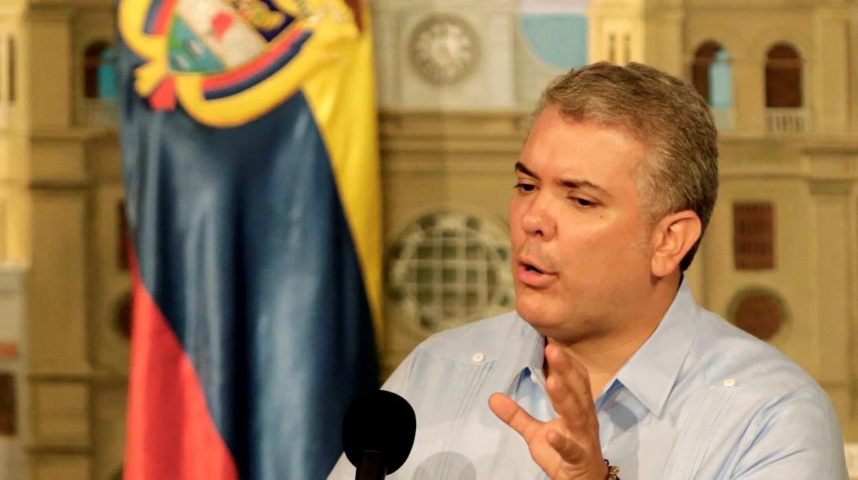 El presidente de Colombia, Iván Duque habla durante la jornada de celebración del 50 aniversario de la Comunidad Andina de Naciones en Cartagena