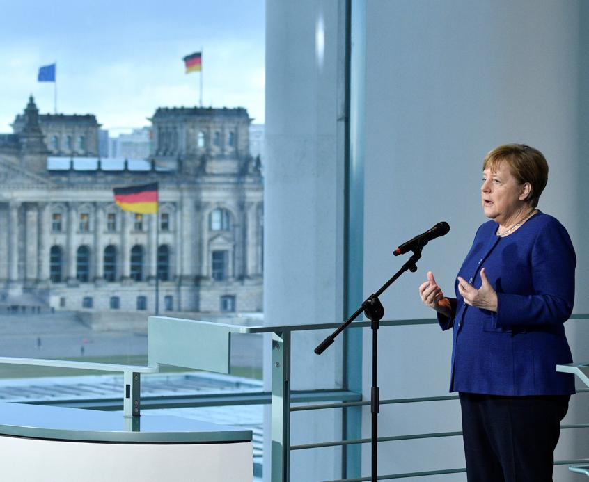 La canciller Angela Merkel, este viernes durante un encuentro con la prensa