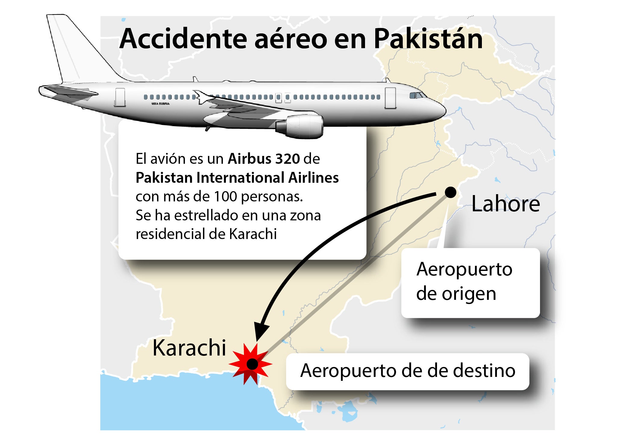 El accidente de un avión en Pakistán deja 97 muertos y dos supervivientes