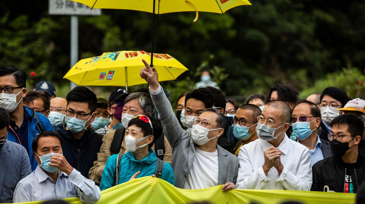 Activistas pro democracia en el centro de Hong Kong