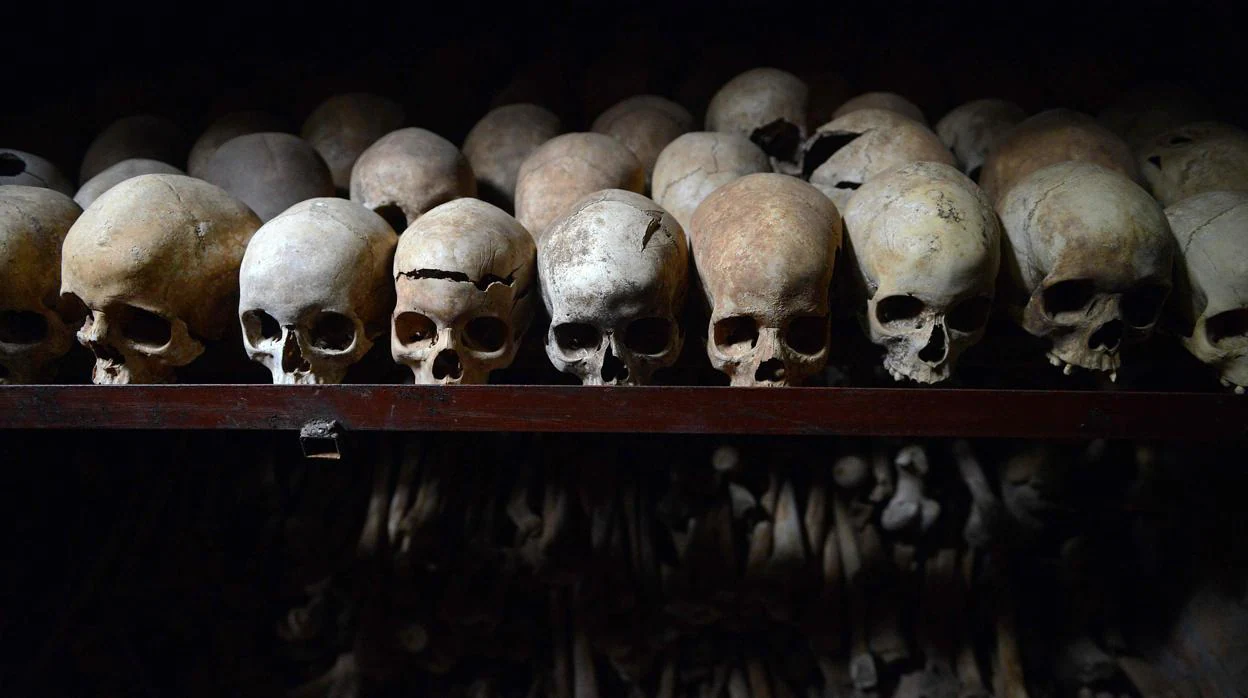 Cráneos humanos conservados en el memorial del genocidio en Nyamata