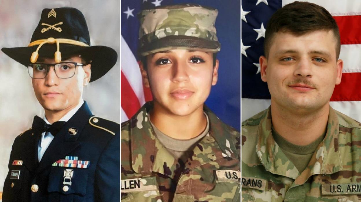 De izq a dcha: Elder Fernandes, Vanessa Guillén y Brandon Rosecrans, tres soldados de la base hallados muertos en los últimos meses