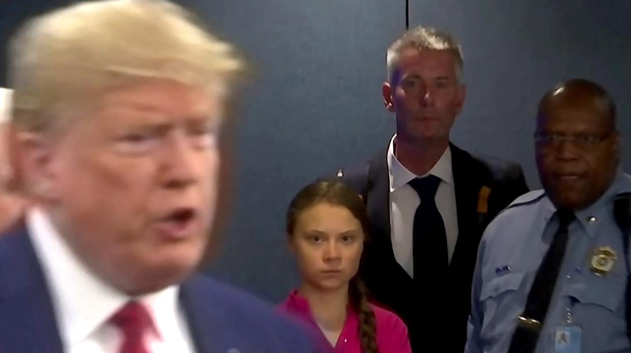 Greta Thunberg y Donald Trump en una convención de la ONU