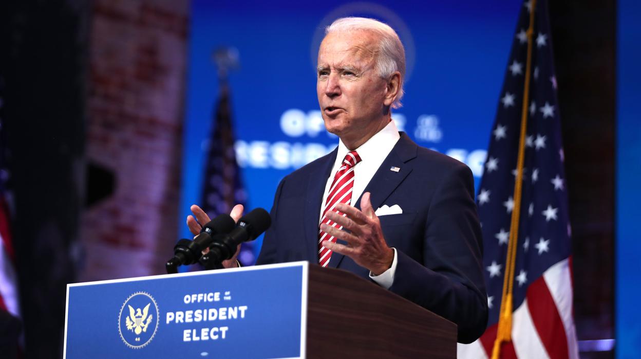 Joe Biden, en una conferencia de prensa en el Queen Theatre en Delaware