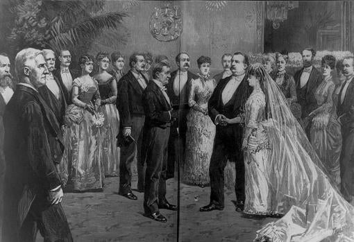 Grabado de la boda del presidente Cleveland con la joven Frances en 1886, la primera de la historia en la Casa Blanca