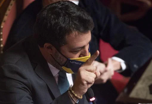 El líder de la Liga, Matteo Salvini, interviene en el Senado