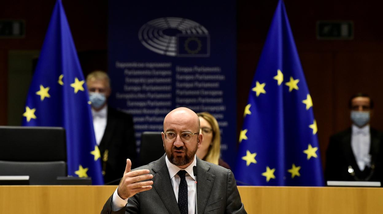 El presidente del Consejo Europeo, Charles Michel, en una sesión del Parlamento Europeo, en Bruselas