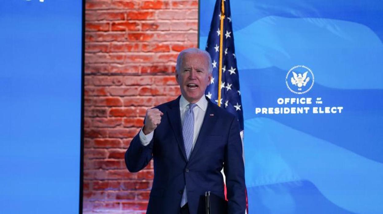 Joe Biden comparece desde la sede del equipo de transición en Wilmington (Delaware)