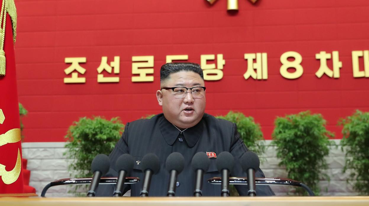 El líder norcoreano, Kim Jong-un, durante su discurso en el congreso del Partido de los Trabajadores