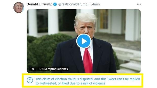 Twitter veta el mensaje de Trump alegando «riesgo de violencia» y lo expulsa 12 horas de la red social