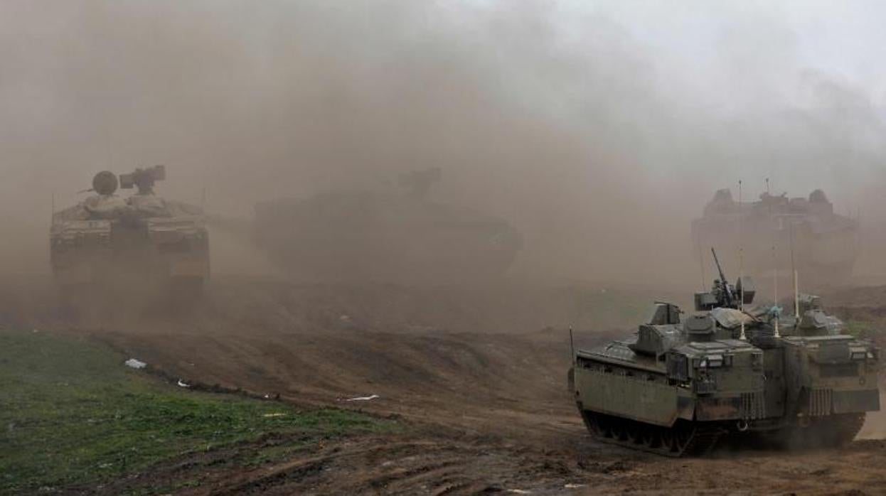 Tropas israelíes, en un entrenamiento militar en los Altos del Golán