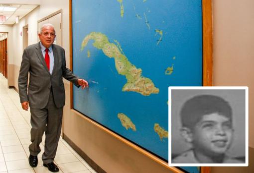 Tomás Regalado, en su etapa como director de Radio y TV Martí, y de niño