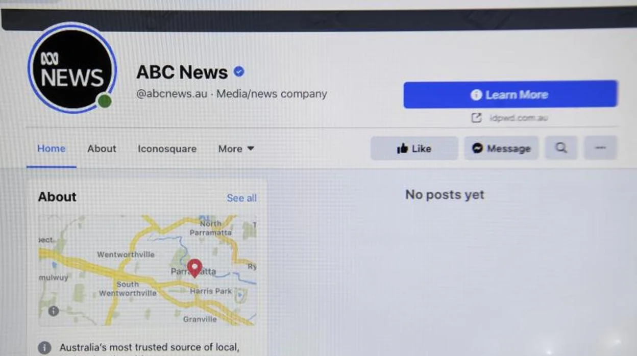 Imagen del perfil de la cadena ABC News australiana tras el bloqueo de cuentas de Facebook