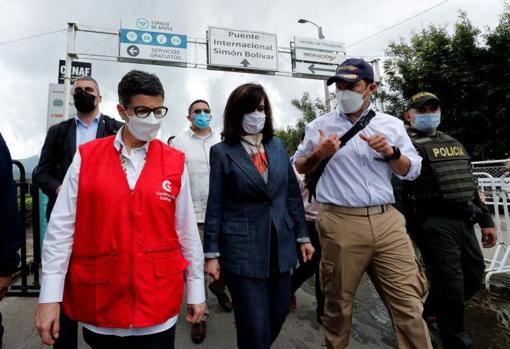 La ministra de Exteriores de España, Arancha González Laya, durante su visita a la localidad colombiana de Cúcuta, en la frontera con Venezuela