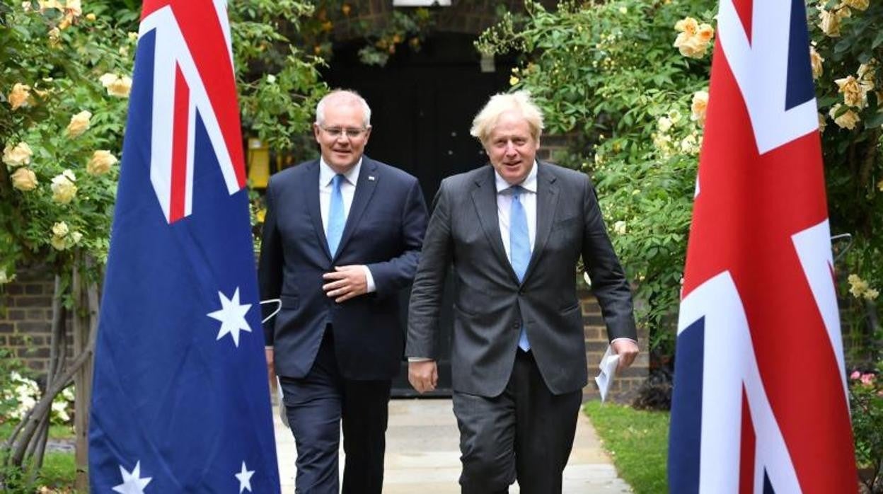 El primer ministro de Gran Bretaña, Boris Johnson, y el primer ministro de Australia, Scott Morrison