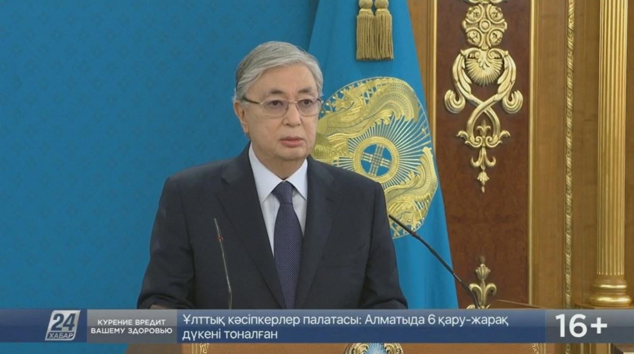 El presidente kazajo, Kassym-Jomart Tokayev, se dirige a la nación desde Nursultán