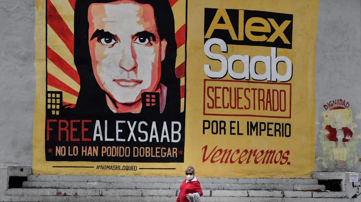 Un cartel pide la liberación de Alex Saab en Caracas