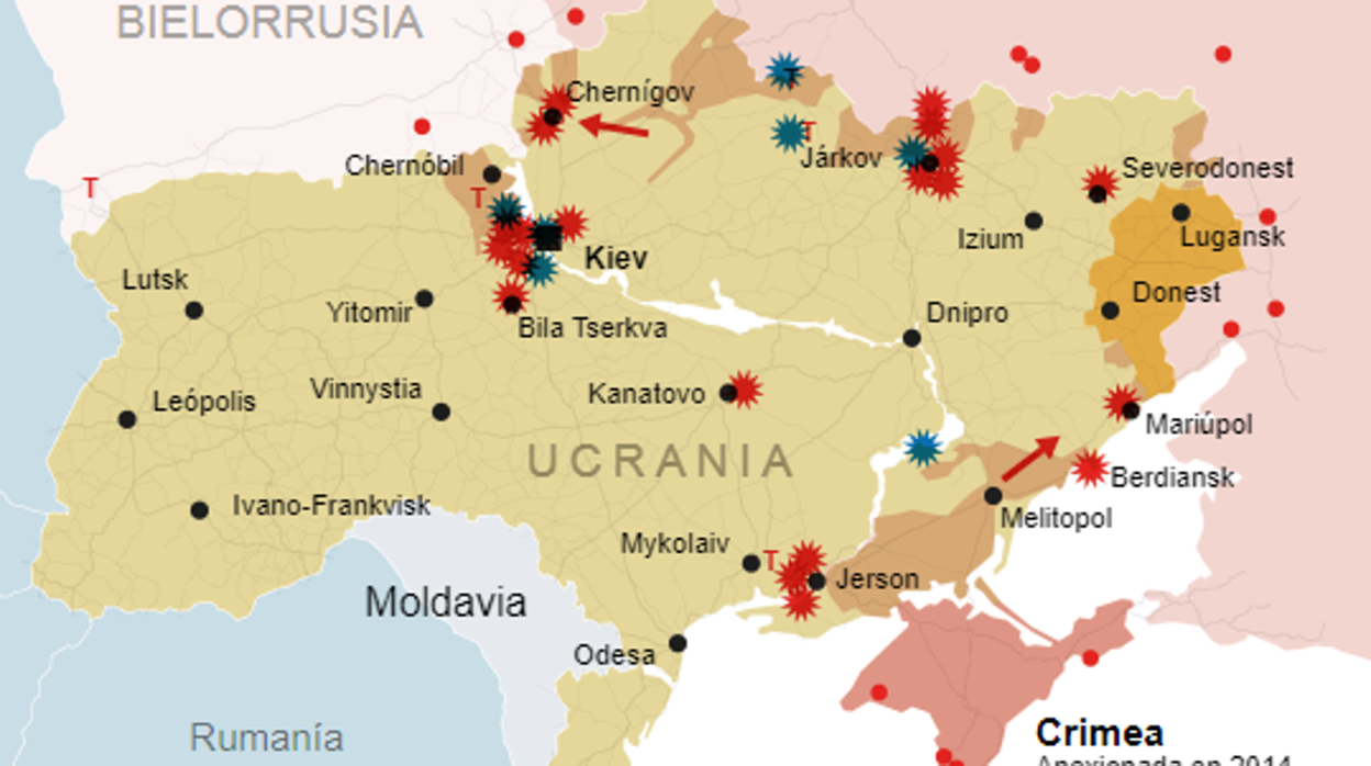 Mapa de la situación de la invasión de Rusia a Ucrania