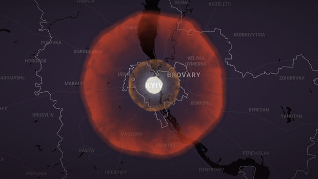 Comprueba el efecto que una bomba nuclear de Rusia podría tener sobre Ucrania