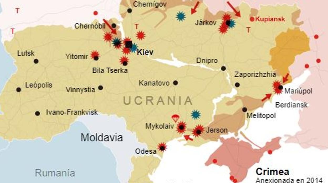 Mapa de la situación de la invasión de Rusia a Ucrania