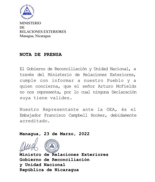 Arturo McFields, de periodista afín a Ortega a embajador que se ha rebelado contra su dictadura