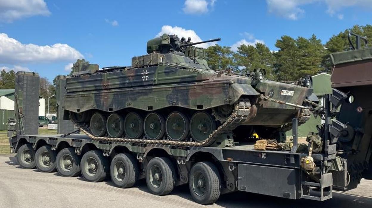 Un vehículo blindado Marder del Ejército alemán, en una imagen en la base militar de Rukla, en Lituania