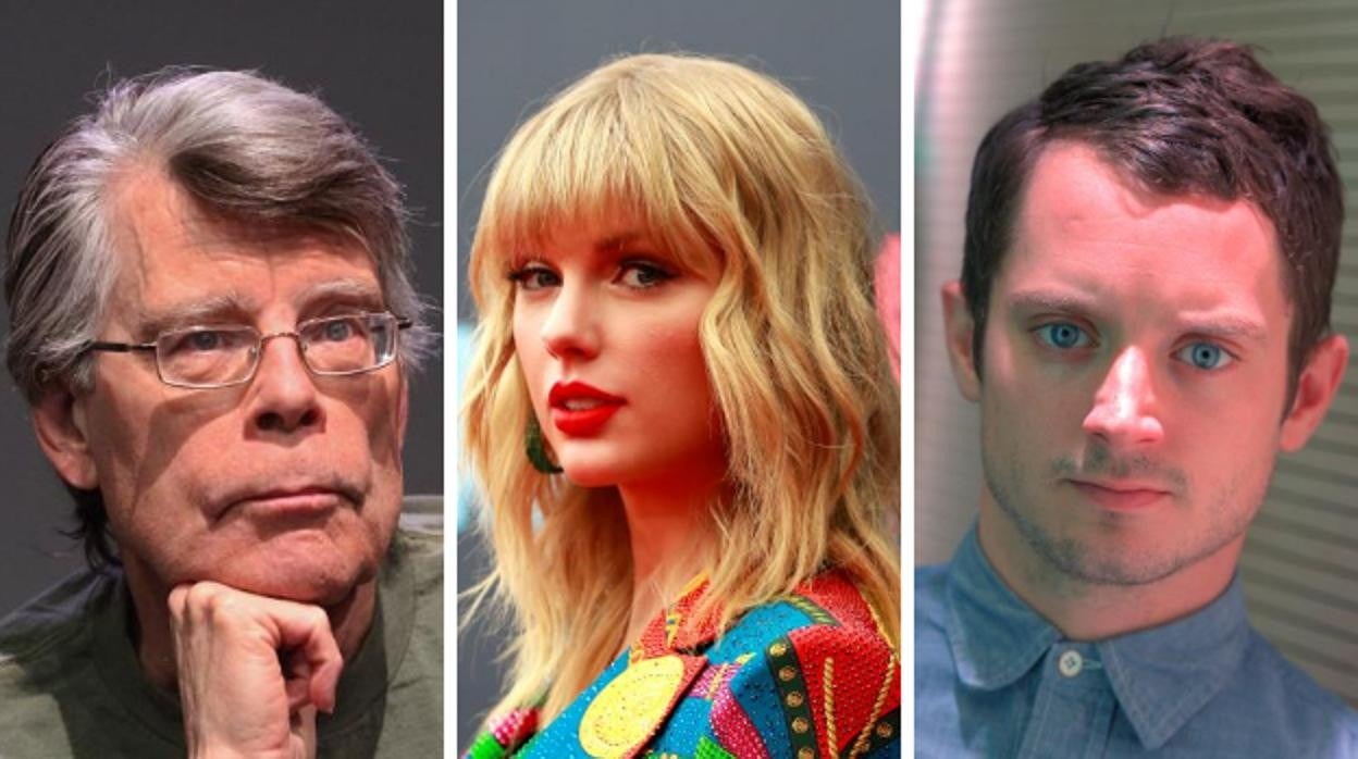 El escritor Stephen King, la cantante Taylor Swift y el actor Elijah Wood.