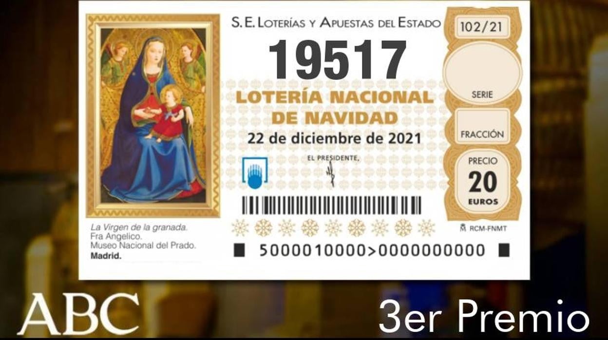 El tercer premio del Sorteo Extraordinario de la Lotería de Navidad reparte 50.000 euros por décimo