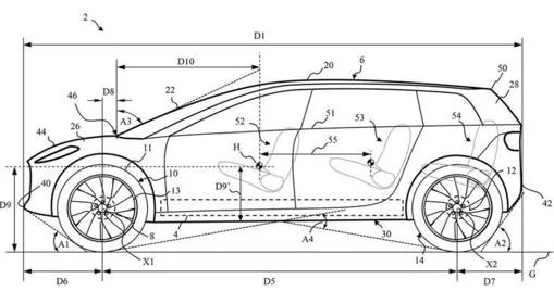 Diagrama de un vehículo eléctrico presentado por Dyson