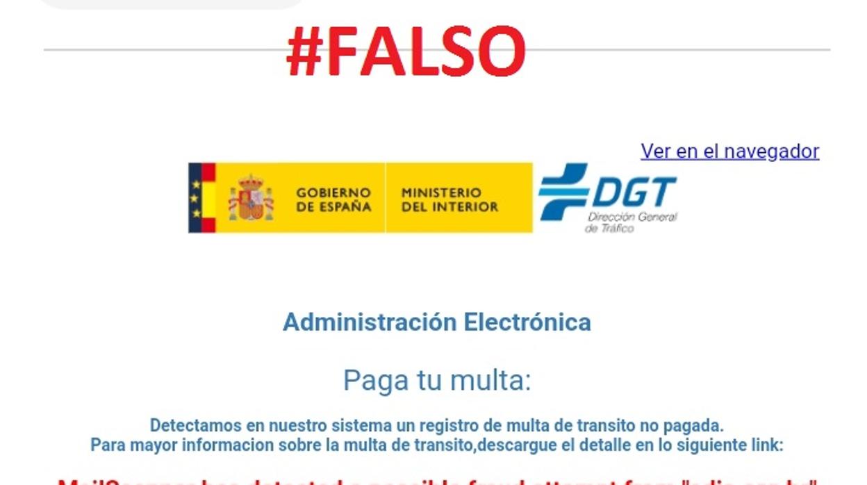 La DGT alerta de un falso email reclamando el pago de una multa