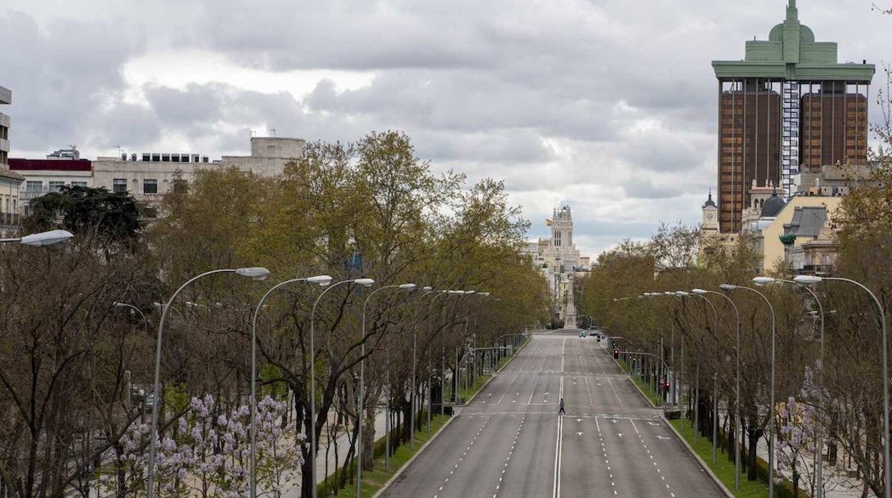 Calle de Madrid sin tráfico durante el confinamiento por el Covid-19