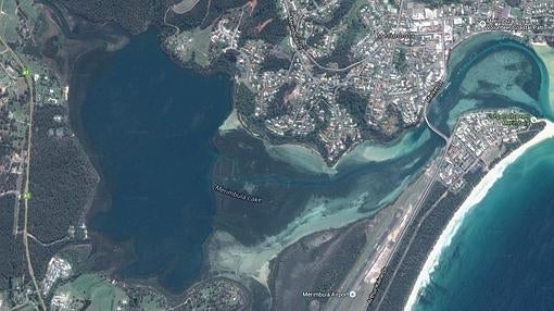 Imagen del lago donde entró a través de la costa de Merimbula el dugongo rescatado