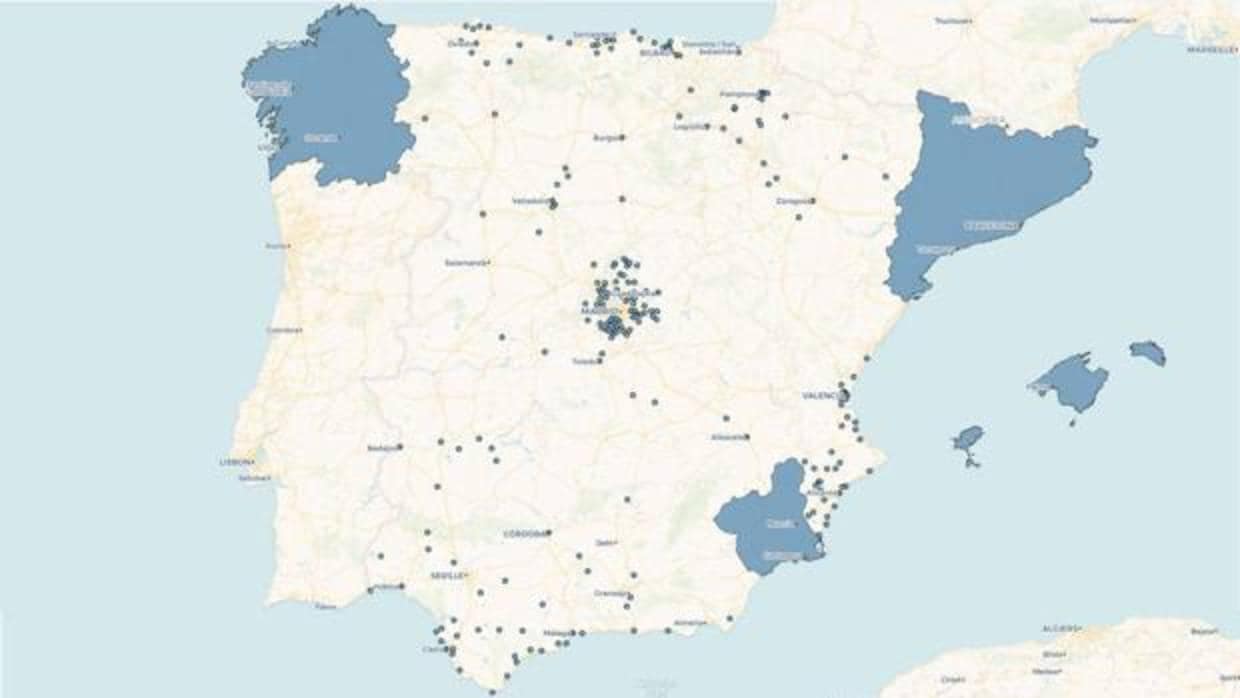 Mapa de los municipios españoles libres de circos con animales