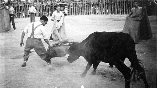 Imagen de las típicas novilladas en Bargas en los años cincuenta (Foto, Ayuntamiento de Bargas. Archivo Municipal)